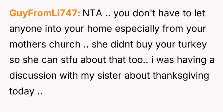 GuyFromLI747 NTA .. you don't have to let anyone into...