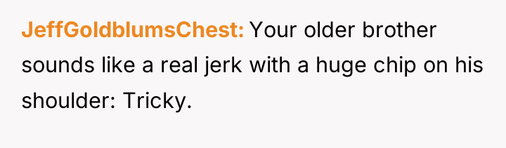 JeffGoldblumsChest Your older brother sounds like a real jerk with...