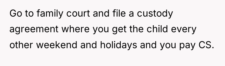 Go to family court and file a custody agreement where...