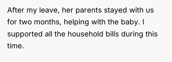 After my leave, her parents stayed with us for two...