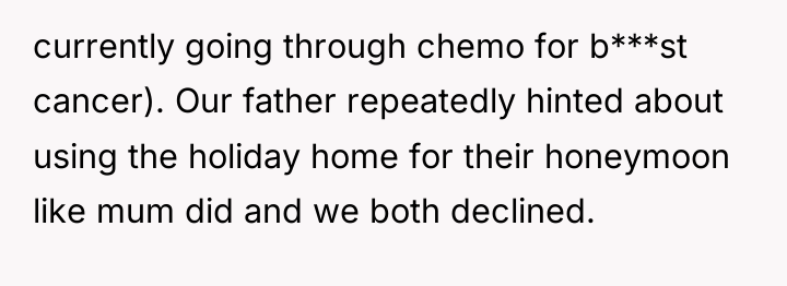 currently going through chemo for b***st cancer). Our father repeatedly...