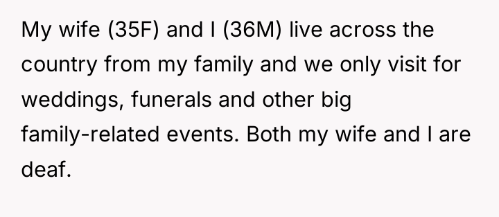 My wife (35F) and I (36M) live across the country...