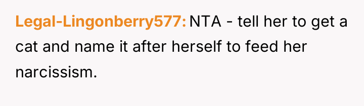 Legal-Lingonberry577 NTA - tell her to get a cat and...