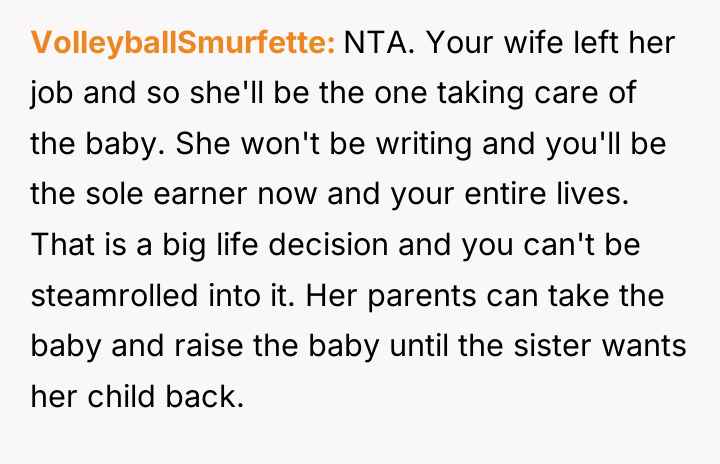 VolleyballSmurfette NTA. Your wife left her job and so she'll...