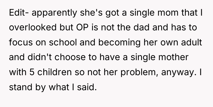 Edit- apparently she's got a single mom that I overlooked...