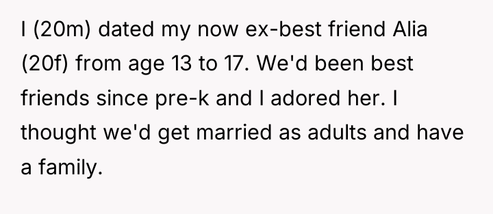 I (20m) dated my now ex-best friend Alia (20f) from...