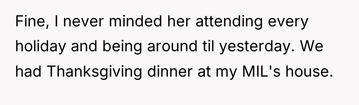 Fine, I never minded her attending every holiday and being...