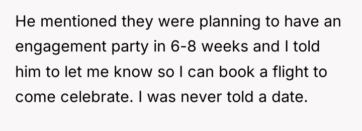 He mentioned they were planning to have an engagement party...