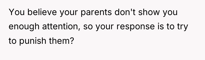 You believe your parents don't show you enough attention, so...
