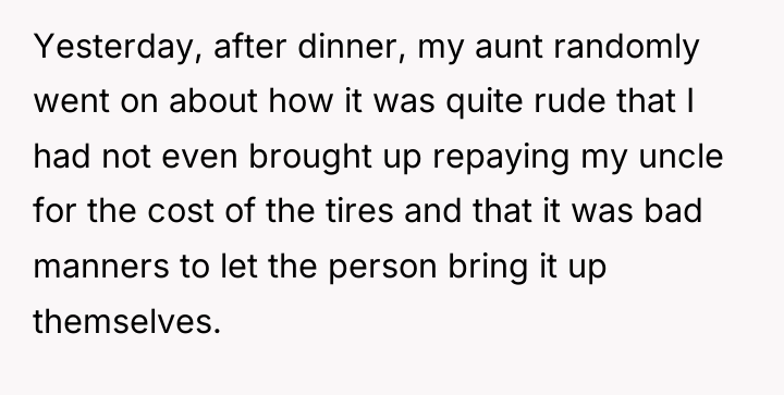 Yesterday, after dinner, my aunt randomly went on about how...