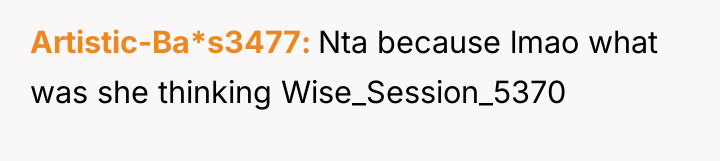Artistic-Ba*s3477 Nta because lmao what was she thinking Wise_Session_5370