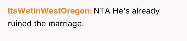 ItsWetInWestOregon NTA He's already ruined the marriage.