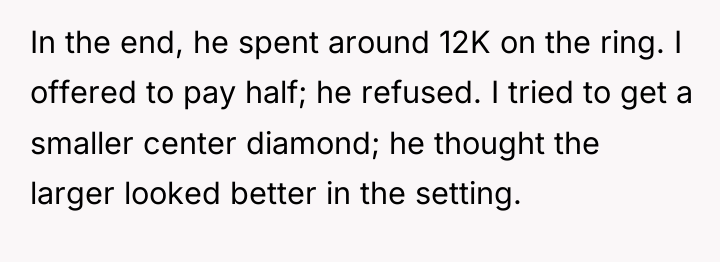 In the end, he spent around 12K on the ring....