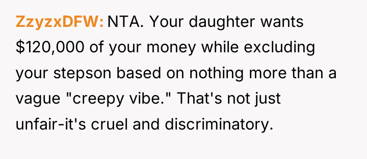 ZzyzxDFW NTA. Your daughter wants $120,000 of your money while...