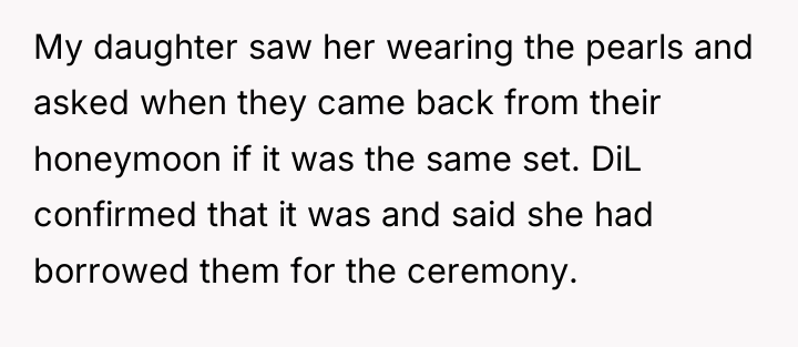 My daughter saw her wearing the pearls and asked when...