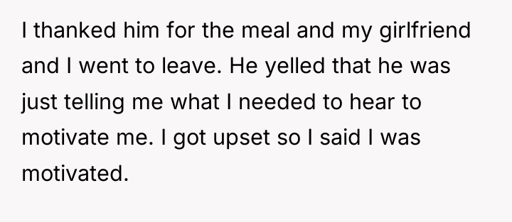 I thanked him for the meal and my girlfriend and...
