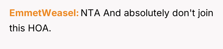 EmmetWeasel NTA And absolutely don't join this HOA.
