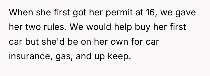 When she first got her permit at 16, we gave...