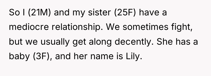 So I (21M) and my sister (25F) have a mediocre...