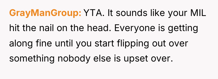 GrayManGroup YTA. It sounds like your MIL hit the nail...