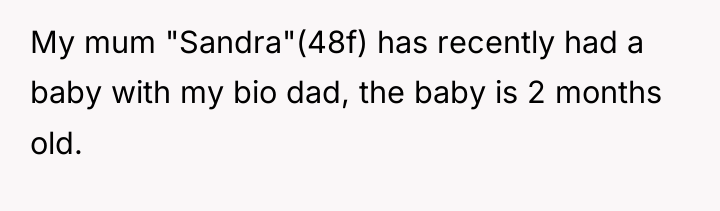 My mum "Sandra"(48f) has recently had a baby with my...
