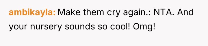 ambikayla Make them cry again.: NTA. And your nursery sounds...