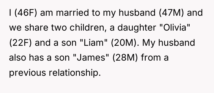 I (46F) am married to my husband (47M) and we...