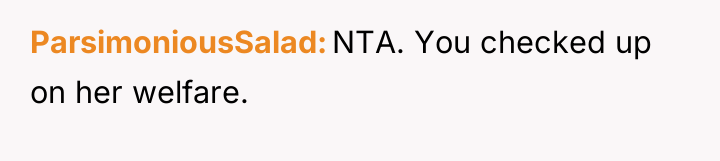 ParsimoniousSalad NTA. You checked up on her welfare.
