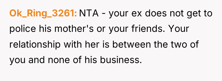 Ok_Ring_3261 NTA - your ex does not get to police...