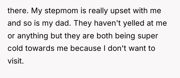 there. My stepmom is really upset with me and so...