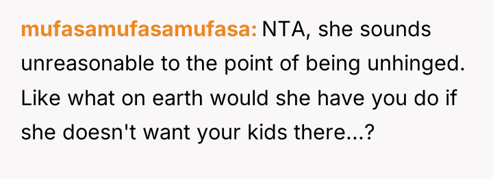 mufasamufasamufasa NTA, she sounds unreasonable to the point of being...