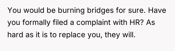 You would be burning bridges for sure. Have you formally...