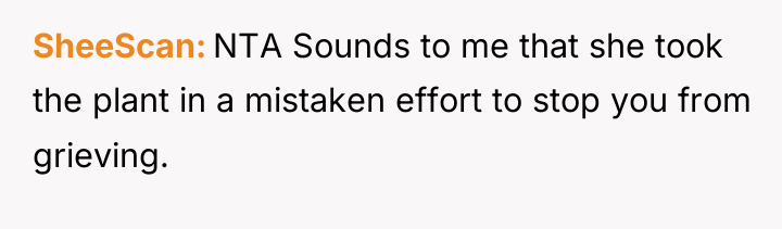 SheeScan NTA Sounds to me that she took the plant...