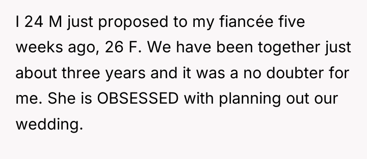 I 24 M just proposed to my fiancée five weeks...