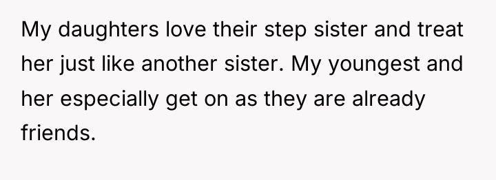 My daughters love their step sister and treat her just...
