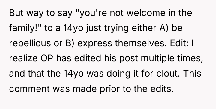 But way to say "you're not welcome in the family!"...