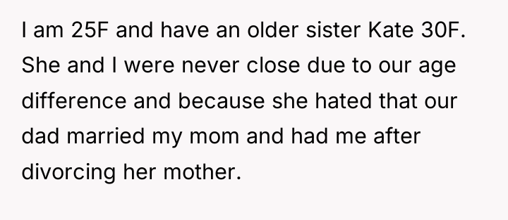 I am 25F and have an older sister Kate 30F....