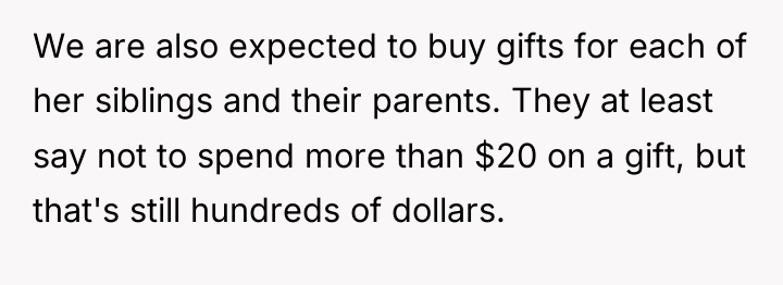 We are also expected to buy gifts for each of...