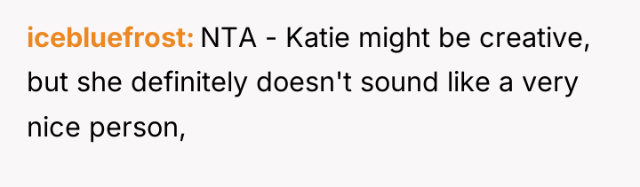icebluefrost NTA - Katie might be creative, but she definitely...