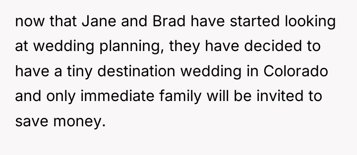 now that Jane and Brad have started looking at wedding...