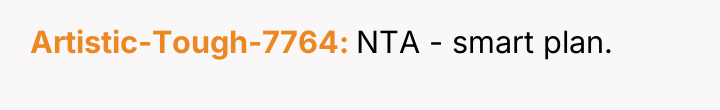 Artistic-Tough-7764 NTA - smart plan.