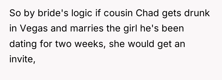 So by bride's logic if cousin Chad gets drunk in...