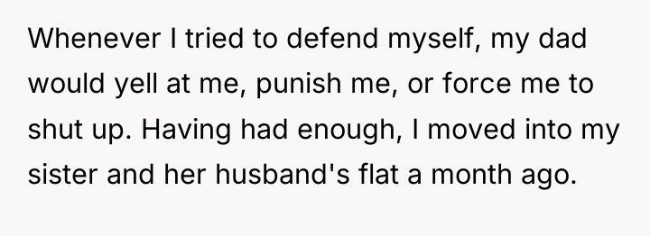 Whenever I tried to defend myself, my dad would yell...
