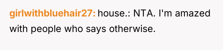 girlwithbluehair27 house.: NTA. I'm amazed with people who says otherwise.