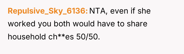 Repulsive_Sky_6136 NTA, even if she worked you both would have...