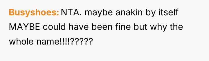 Busyshoes NTA. maybe anakin by itself MAYBE could have been...