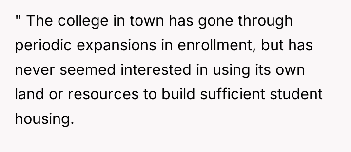 " The college in town has gone through periodic expansions...