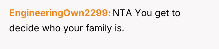 EngineeringOwn2299 NTA You get to decide who your family is.