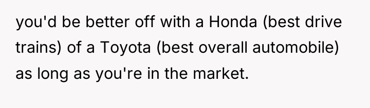 you'd be better off with a Honda (best drive trains)...