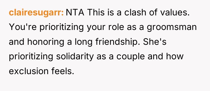 clairesugarr NTA This is a clash of values. You're prioritizing...